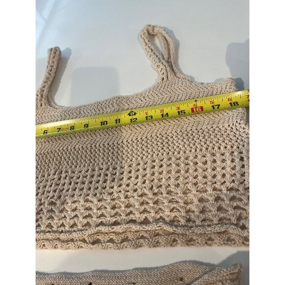 Beige Crochet Crop Top & Skirt Set By FP Beach U.S. Small Handmade-Look Knit Lig - Picture 6 of 10